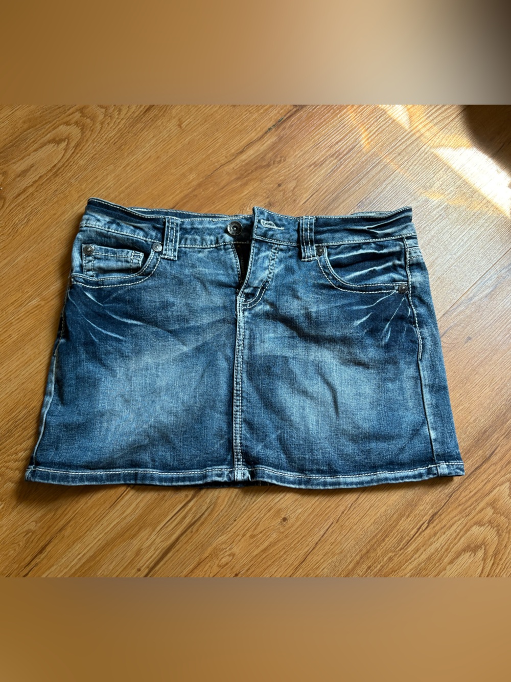 Women's Blue Washed Denim Mini Skirt